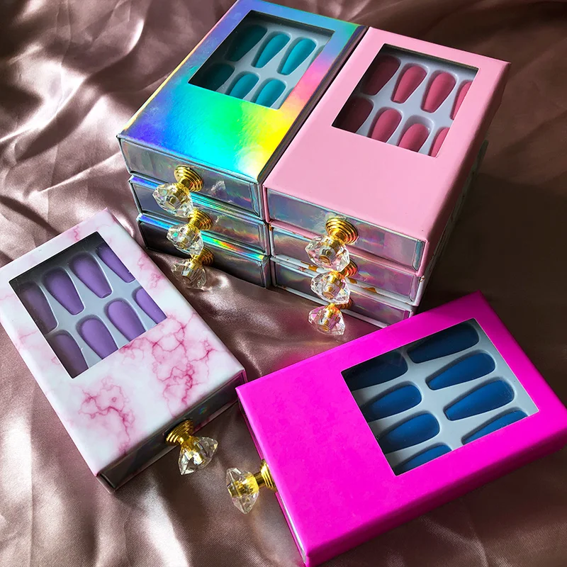 unas press on nails false cute nails handmade artificial fingernails with branded stickers