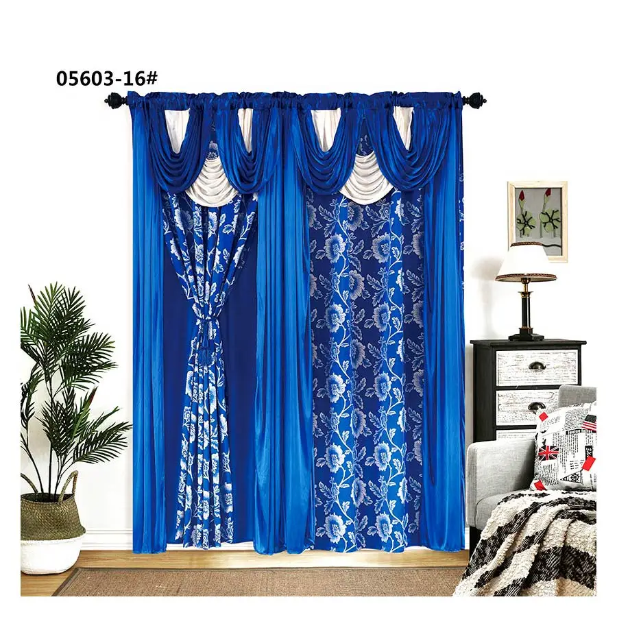 2021 Popular  European Luxury Jacquard Cortina De Sala Plegable Cheap Living Room Curtains With Valance