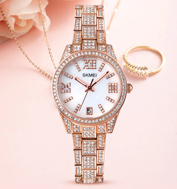 SKMEI 1741 Fashion Women Jewelry Diamond Bezel Wrist Watches Luxury Ladies Quartz Watch