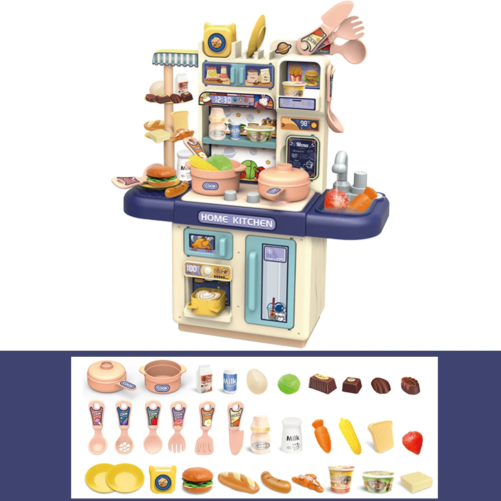 Hot selling product Kids Cooking Play Set with light pretend play cooking game spray children Miniature kitchen toy Juguetes