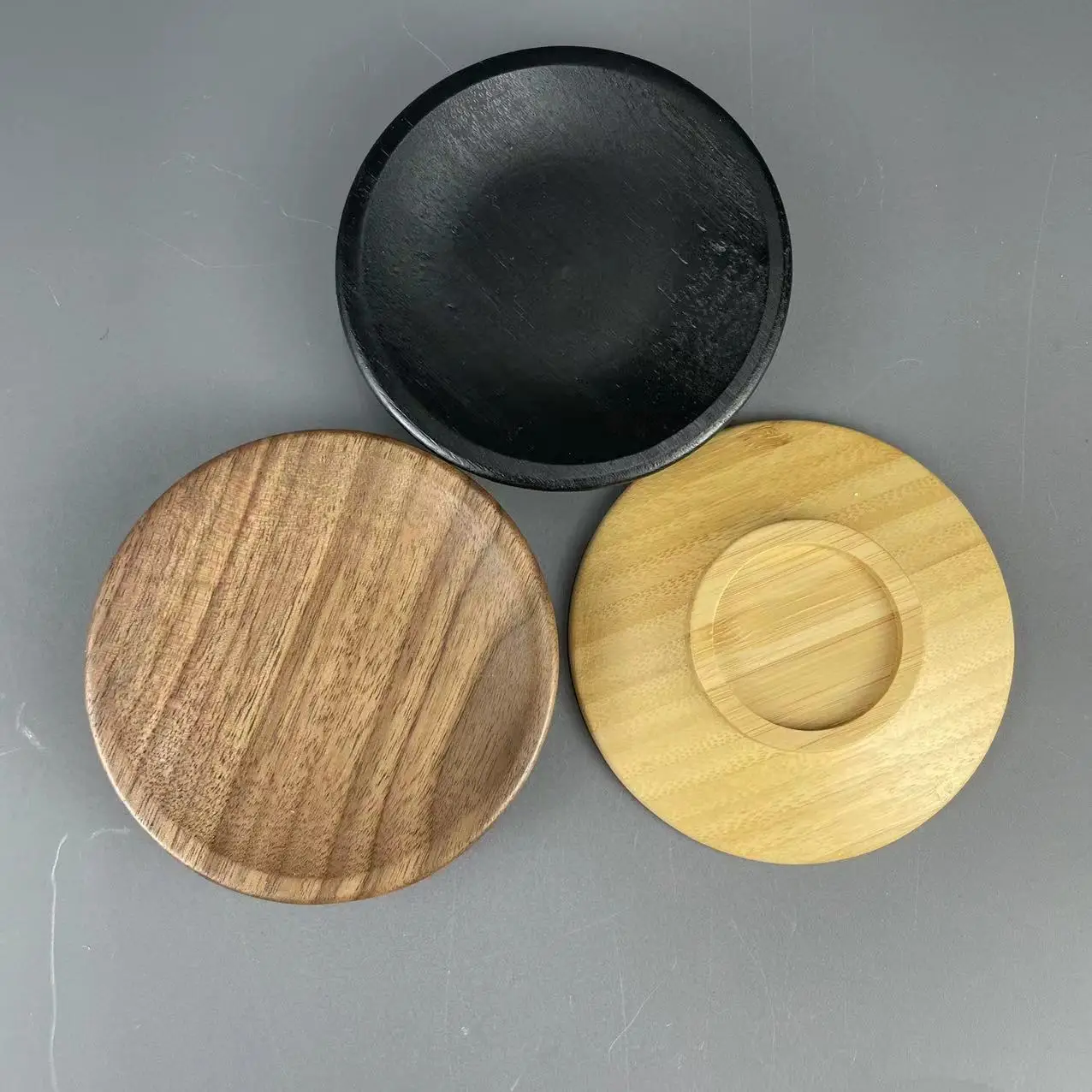 Reusable Natural Bamboo Black Wine Glass Charcuterie Board Topper Coasters Plate for Family Gatherings