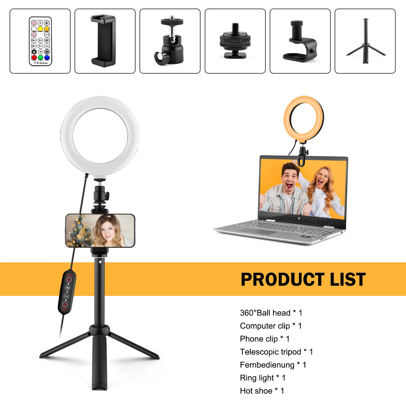 YELANGU Ring RGB Selfie Light Remote Control  with Tripod Stand