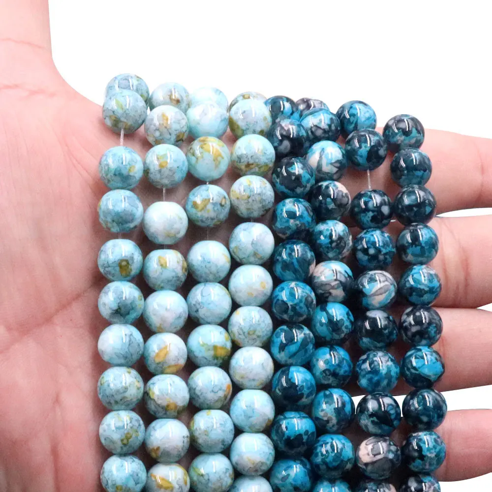 8mm 10mm Mixed Round Glass Picture Beads for Jewelry Making 10 Colors Stock For Sale Plated Technique