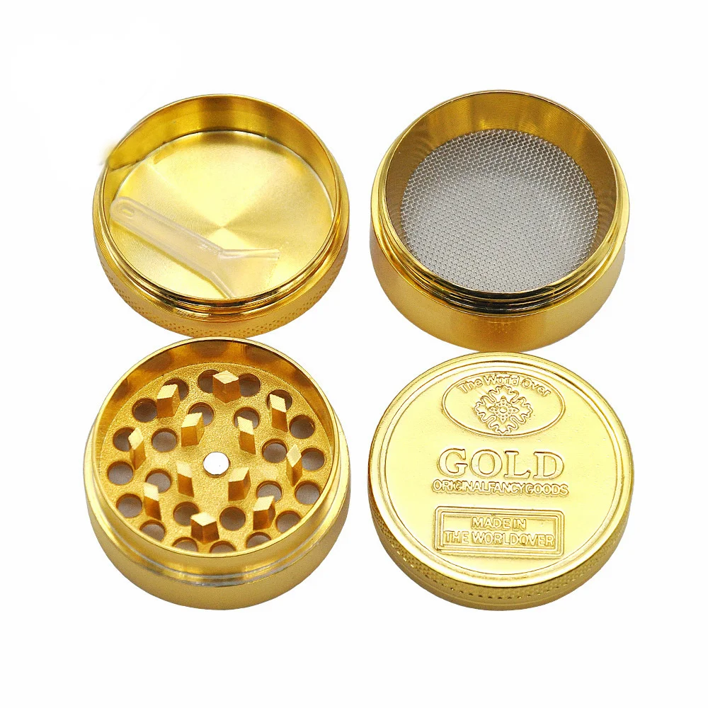4 Layer 40mm 50mm Zinc Metal Manual Herb Grinder Engraved Golden Gold Coin Spice Tobacco Grinder