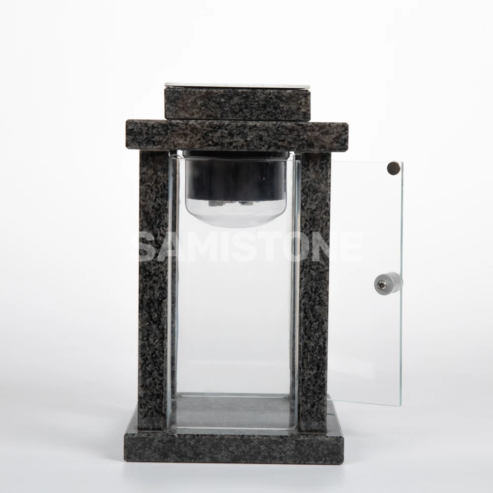 Samistone Granite Solar Power Candle Holder Cemetery Garden Lamp Light Memorial with Remote Control