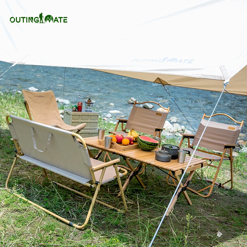 OUTINGMATE наружные поручни для пикника Deluxe отдых алюминиевый супер толстый Оксфордский Двухместный сидячий складной стул