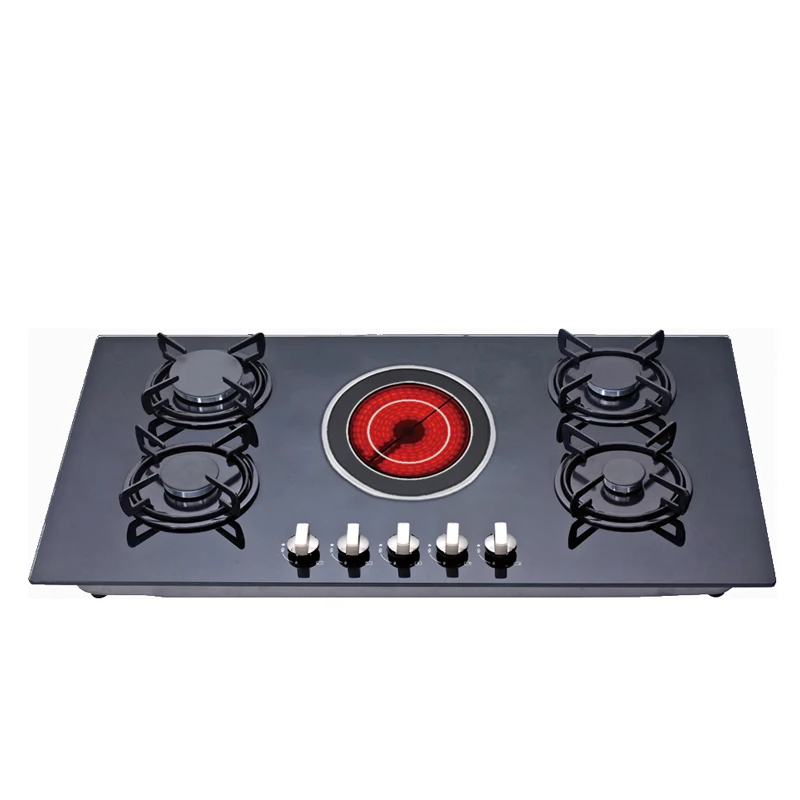 4 gas 1 ceramic  tempered glass gas electric hob,popular gas electric hob 5 burners
