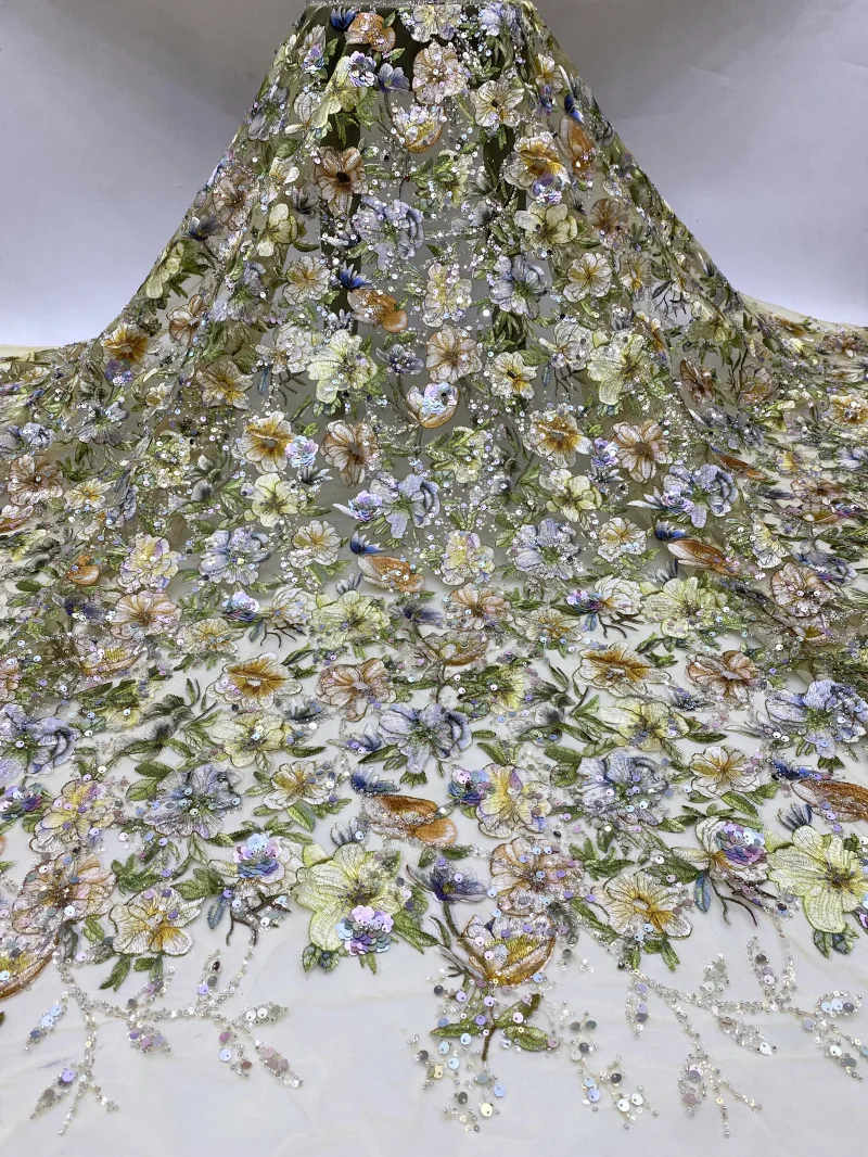 2023 New Printed Rose Embroidery Bead Sequin Embroidery Dress Bag Bead Embroidery Fabric