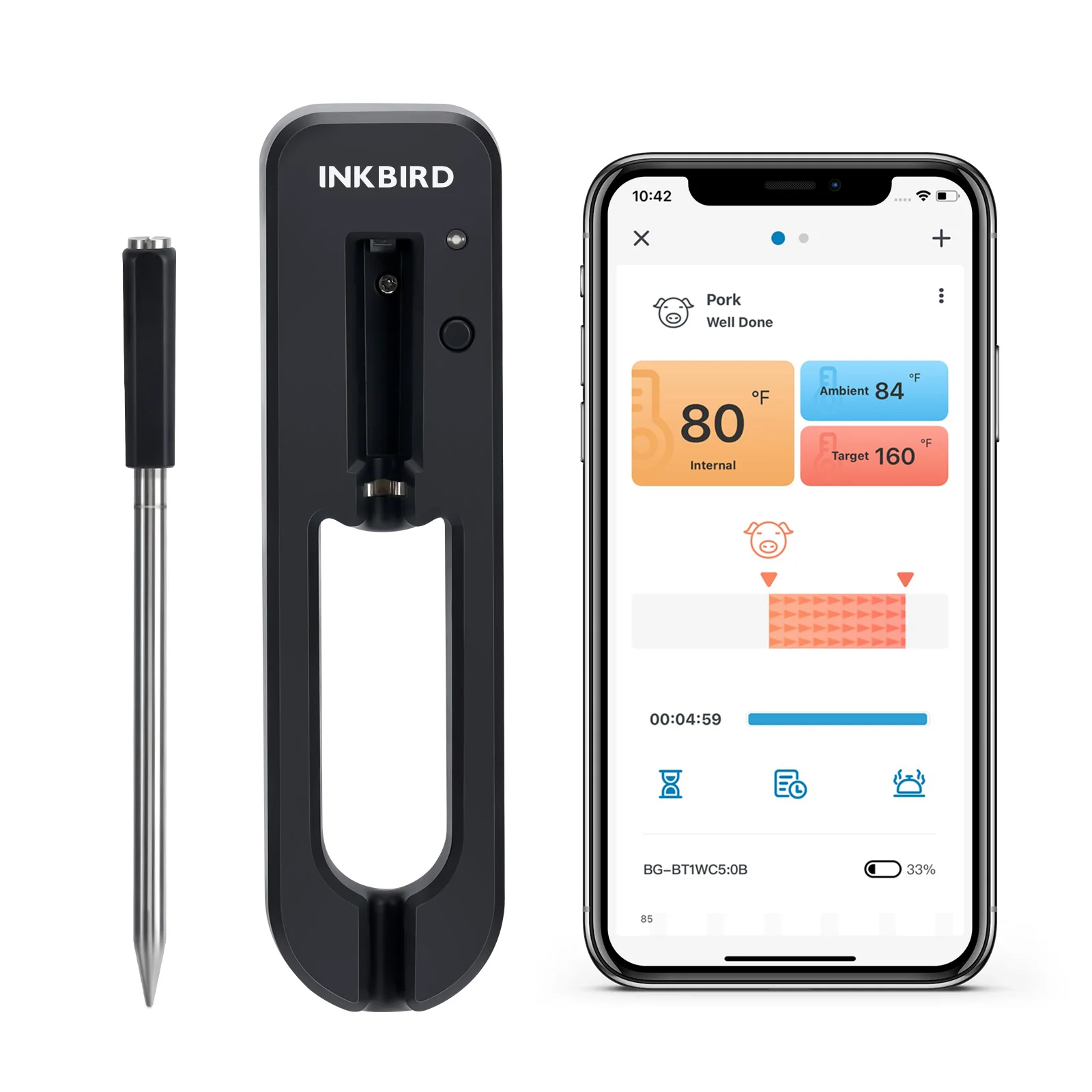 INKBIRD BG-BT1W Wire-Free Food Thermometer 30m Wireless BT connection