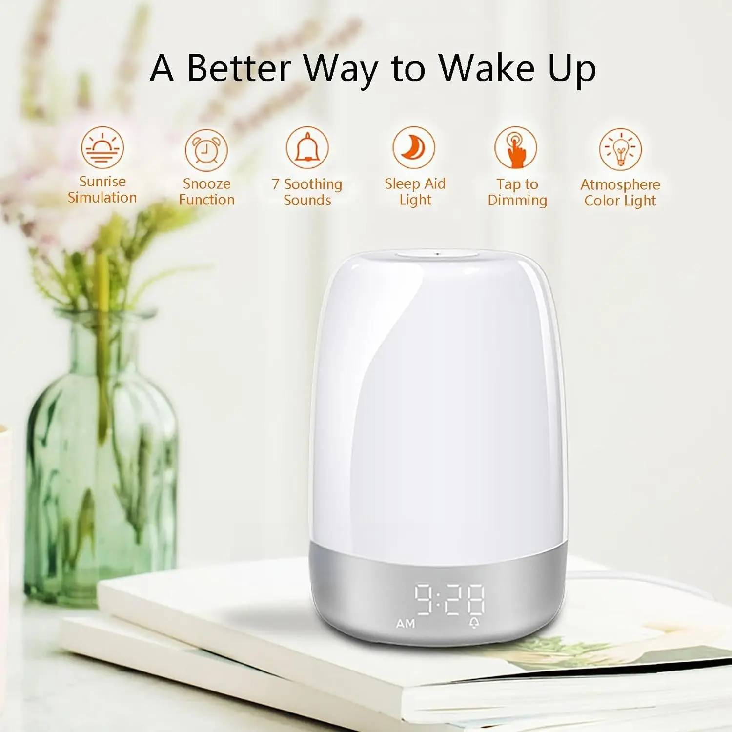 hot sale Lamp Sunrise Simulation Wake Up Light Alarm Clock Night Light with colorful light