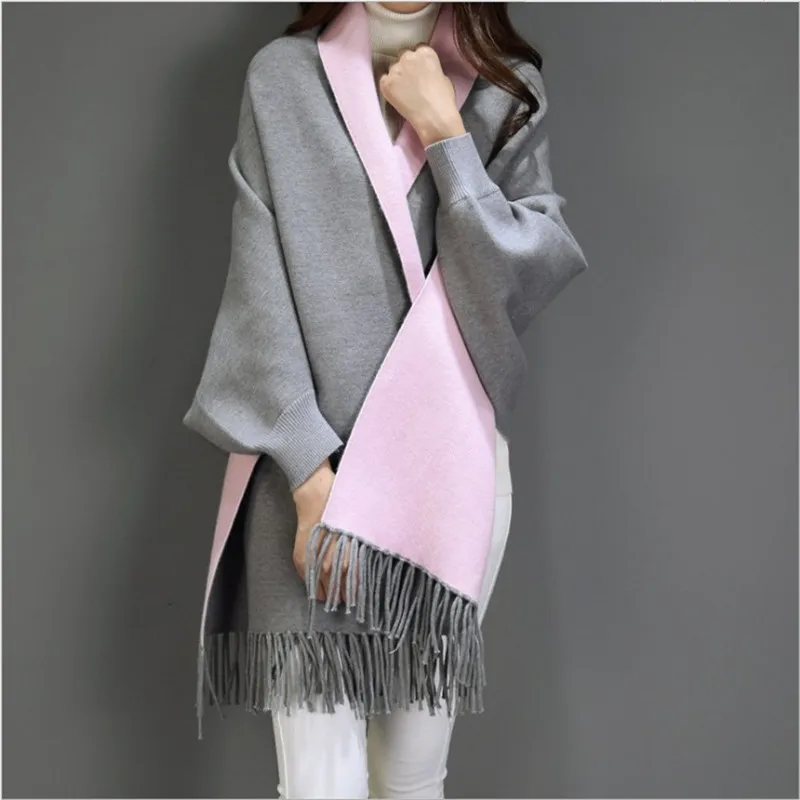 
Hot Sale Soild Color Pashmina Cashmere Shawls Tassel Scarf Cape Wraps Shawls With Sleeves 
