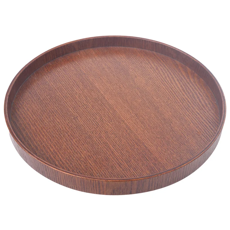 Round Natural Wooden Plate Tea Food Server Dishes Water Drink Platter Wood Serving Tray