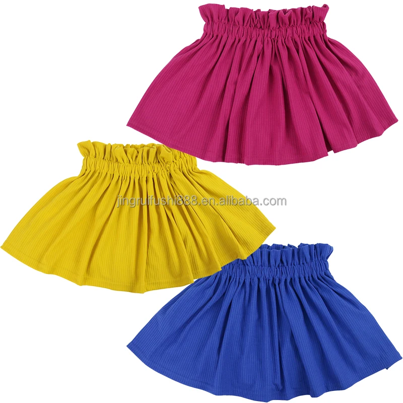 New Toddler Baby red yellow blue Solid Color Skirt High Waist Ruffle Kids Baby Dress Rib Knit Fabric Pleated Skirt