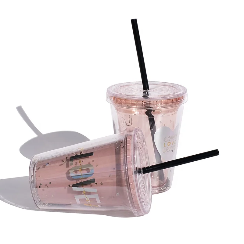 Girlwiil Plastic Water Cups With Lids And Straws Cute Custom Logo Drink Tea milk Coke Wholesale Coffee Tumbler Plastic Mugs