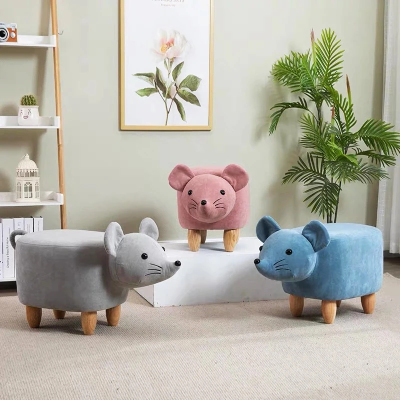Christmas cute pouf santa shape children cartoon stool wooden legs kids animal stool children footstool