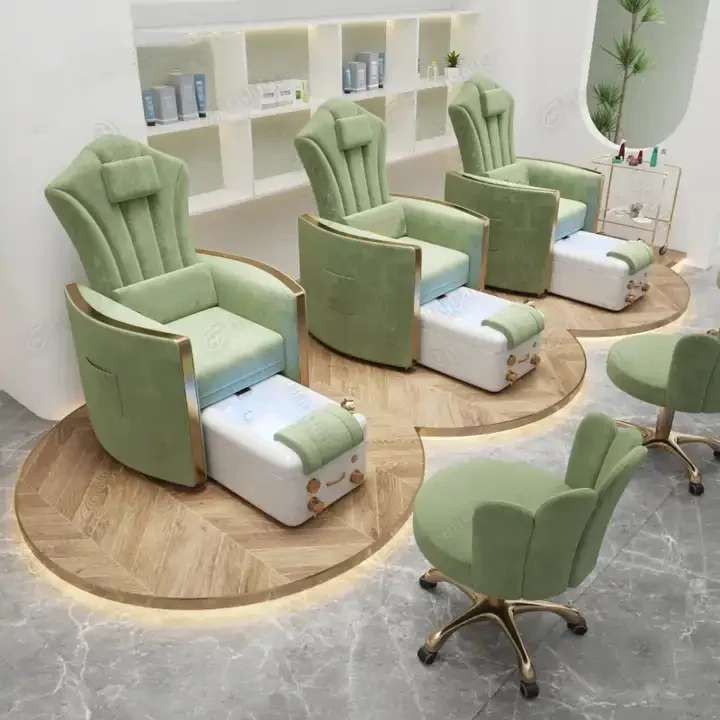 Factory Price High Quality Velvet Green Electric Inverted Back Foot Pedicure Chair Customizable Color For Manicure