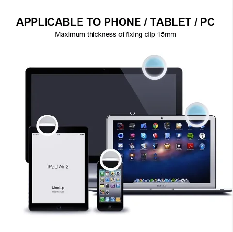 ABS Selfie Light Ring Lights LED with 28 LED Cell Phone Laptop Camera Photography Video Lighting Clip On Rechargeable for Phone