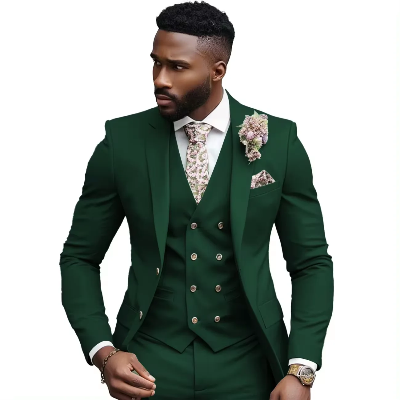 Luxury Latest Design Man Suits 3 Pieces Set Slim Fit Coat Vest Pant Casual Formal Suit for Men Wedding Groomsman Tuxedos