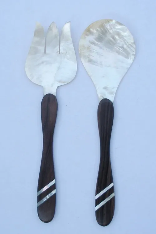 Mother Of Pearl Salad Server Set Handicraft Wooden Salad Spoon Wedding Restaurant Salad Servers Spoon And Fork Set