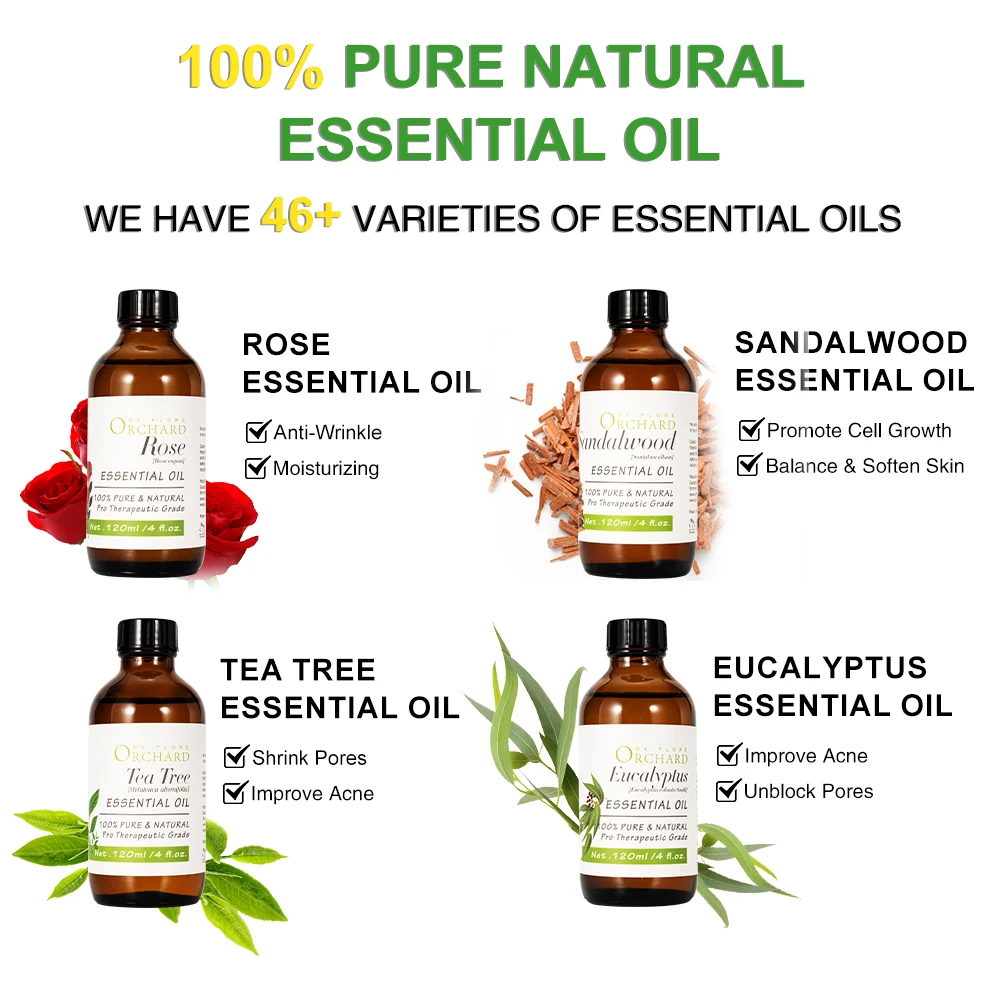 ORCHARD DE FLORE Hot Selling 100% Pure Organic Lavender Tea Tree Humidifier Diffuser Aroma Essential Oil