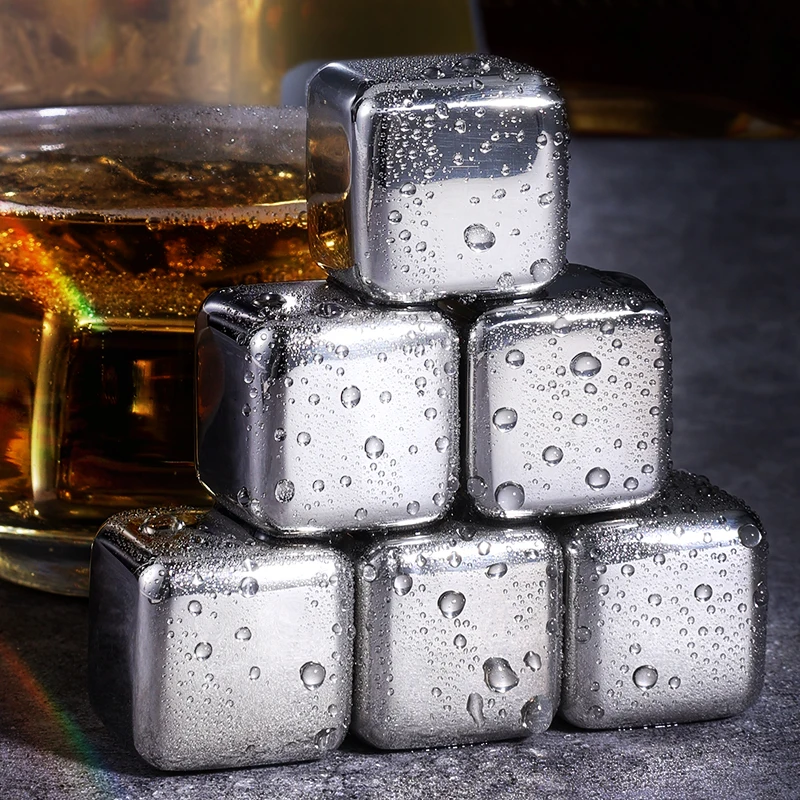 Whisky Wine Rapid Cooling Metal Ice Cube with Steel Clip Food Grade Reusable Stainless Steel Ice Cube for Bar Home