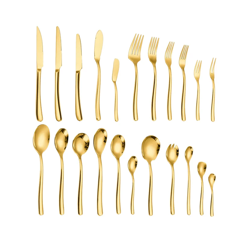Banquet And Wedding Restaurant Luxury Gold Stainless Steel Cutlery Set Service Knife Fork Spoon Serving Flatware Set