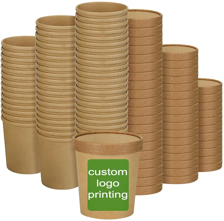 6 8 12 16 oz custom food grade Kraft waterproof disposable paper soup cup with lid