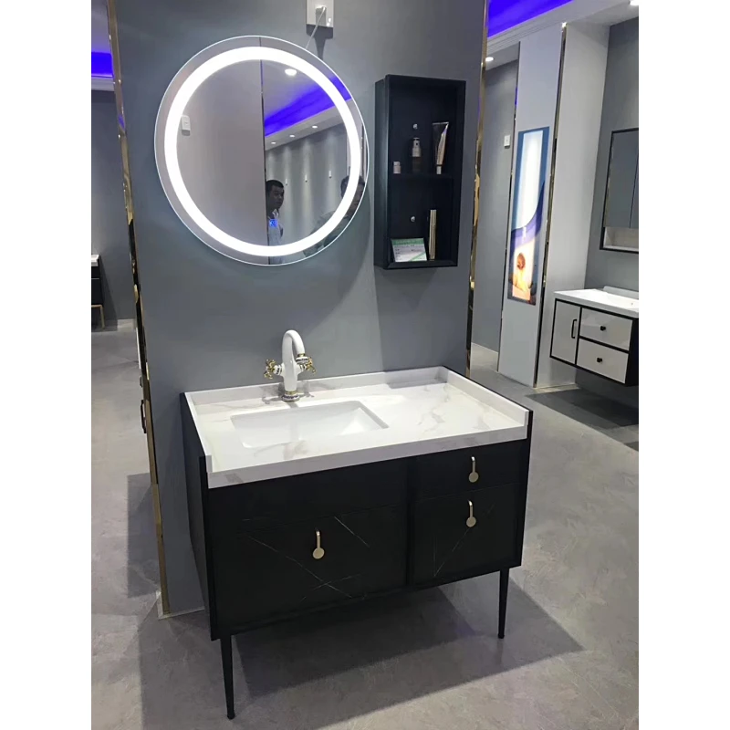 Plywood bathroom cabinet Wall mounted Vanity with LED mirror and side cabinet