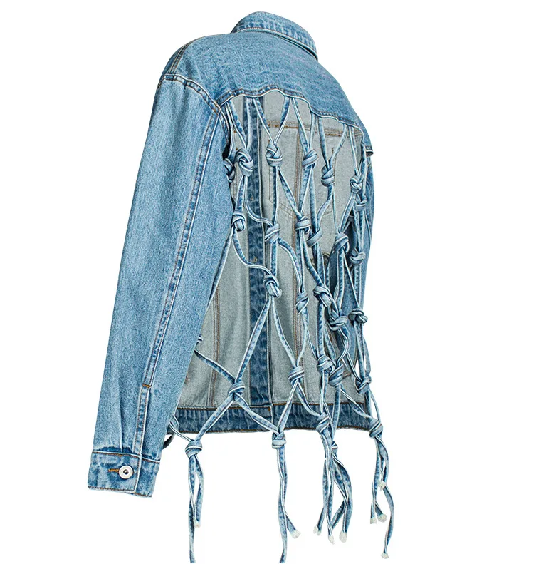 
2021 Spring Best Selling High Quality Handmade Knots Women Denim Backless Jacket 