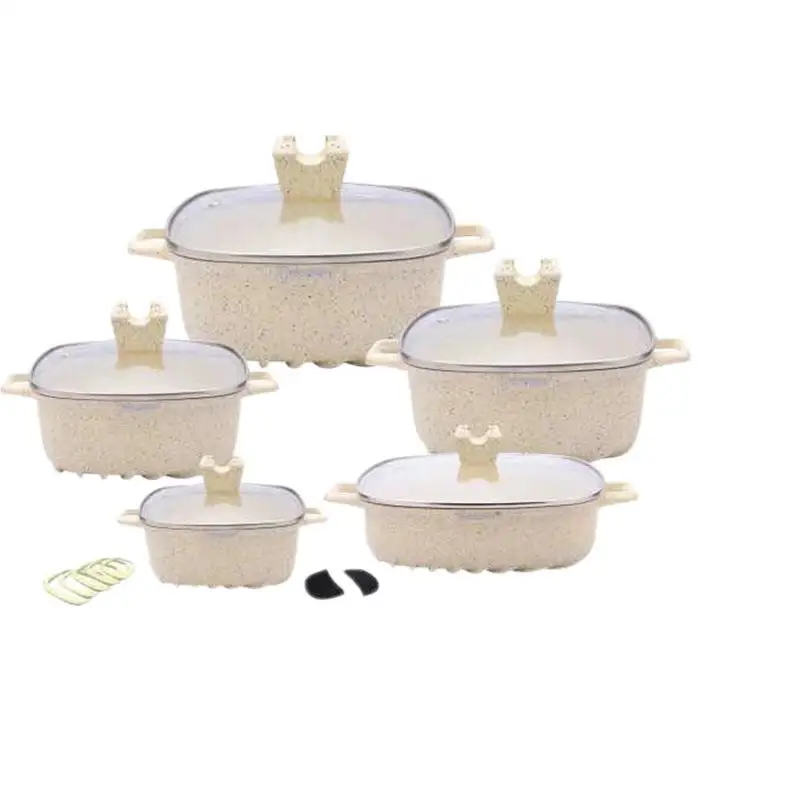 22 pieces special shaped glass lid aluminum non-stick cookware pot set