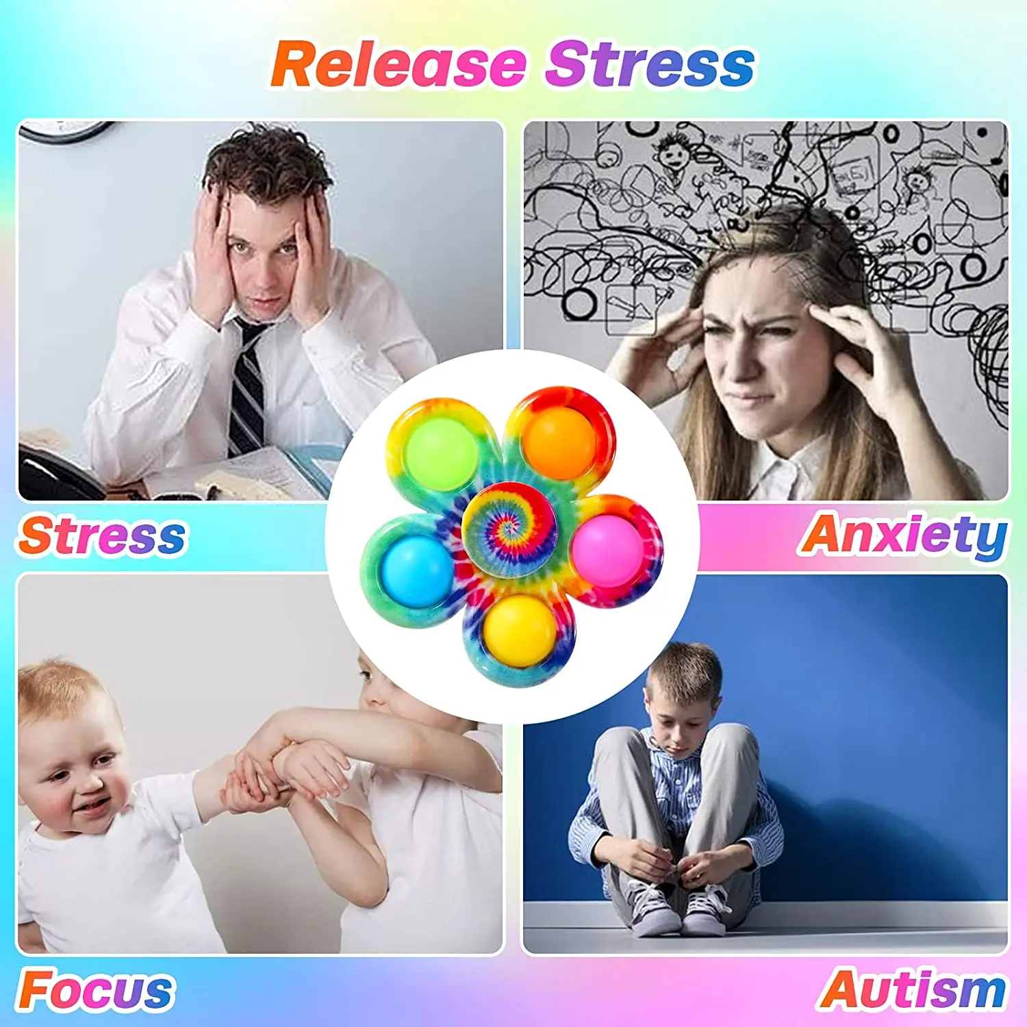 Wholesale Tie Dye Simple Fidget Popper Spinners Pop Fidget Spinner Hand Spinner for ADHD Anxiety Stress Relief