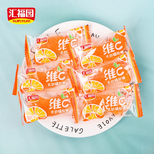 Huifuyuan factory supply sweet orange shaped fruit soft jelly candy