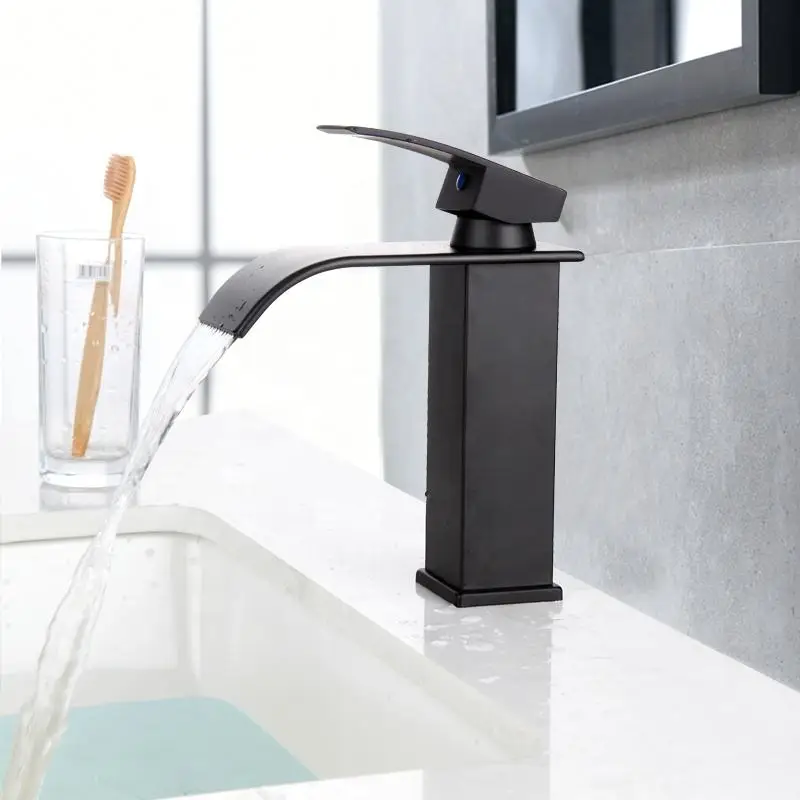 LULUMOM Modern Single Handle Black Silver Gold Tall Waterfall Basin Tap Bathroom Faucet Deck Mounted Mixer Tap Torneira Banheiro