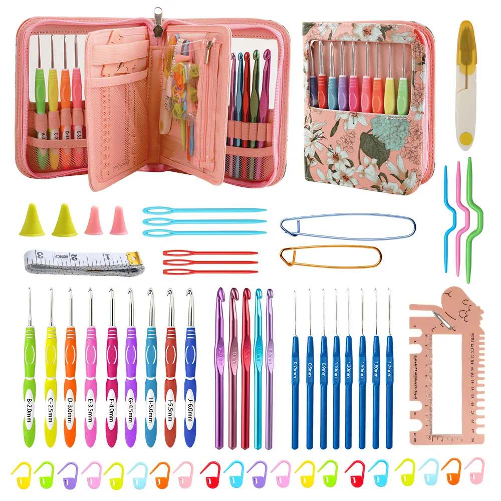 Wholesale Tulip Crochet Hook Set Aluminum Crochet Hooks 9pcs TPR Handle crochet hook with Accessories and A Bag