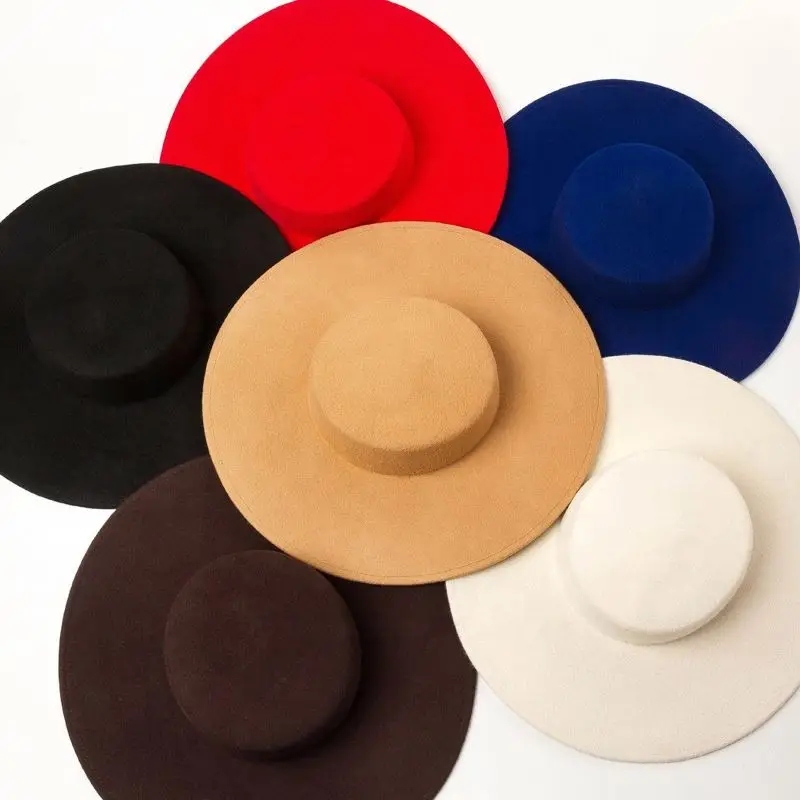 STS 11cm Wide Brim Vintage Party Dress Colourful Boater Shape Fashion Women Lady Wool Felt Hat