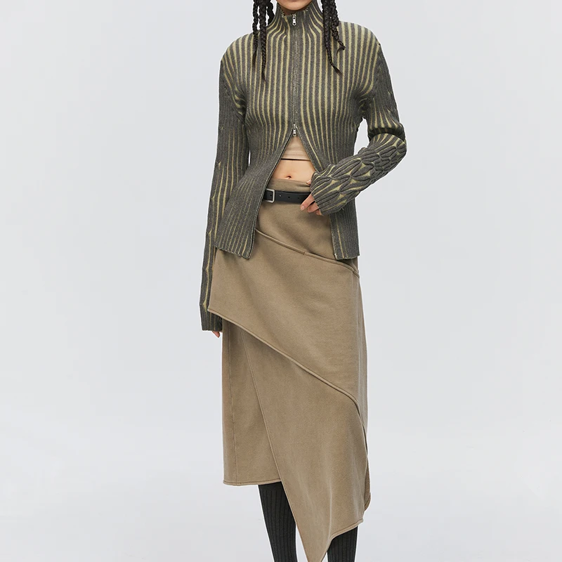 Popular New Product Ab Intercolor Zipper Half Hight Eneck Knitted Ladies Sweater Pullover 100% Wool Sweater