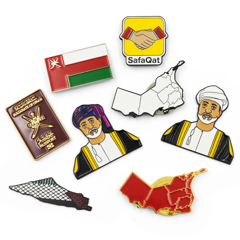 Oman Gift Brooch Custom Flag Enamel Pins Logo Sticker National Day Souvenir Magnetic Metal Oman National Day Badges Brooches Pin