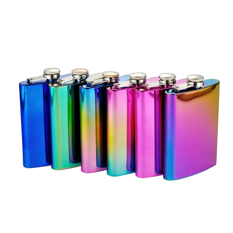 klooper Wholesale Christmas Gift Custom Logo Stainless Steel 6oz/7oz/8oz Gradient Color Wine Whisky Funel hip flask Set