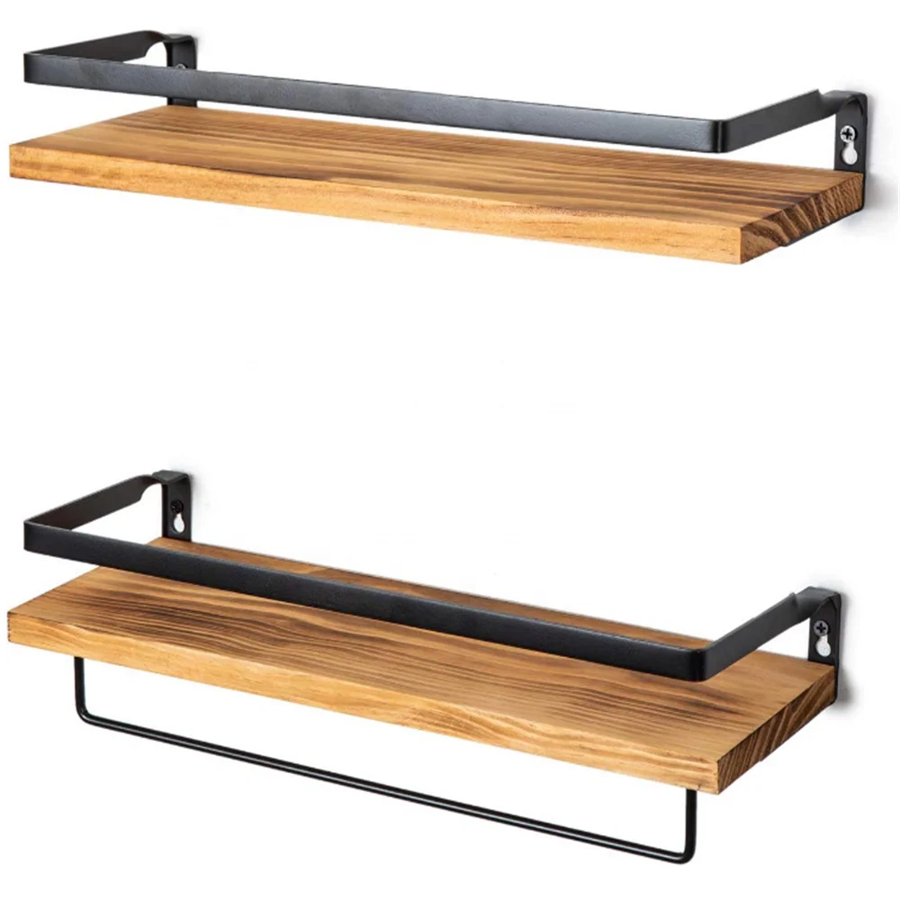 Home decor Rustic Floating Wall Shelves with Rails Decorative Storage for Kitchen
