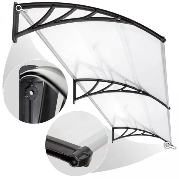 100 x 80 Household Application Door & Window Rain Cover Eaves Canopy White & Black Bracket
