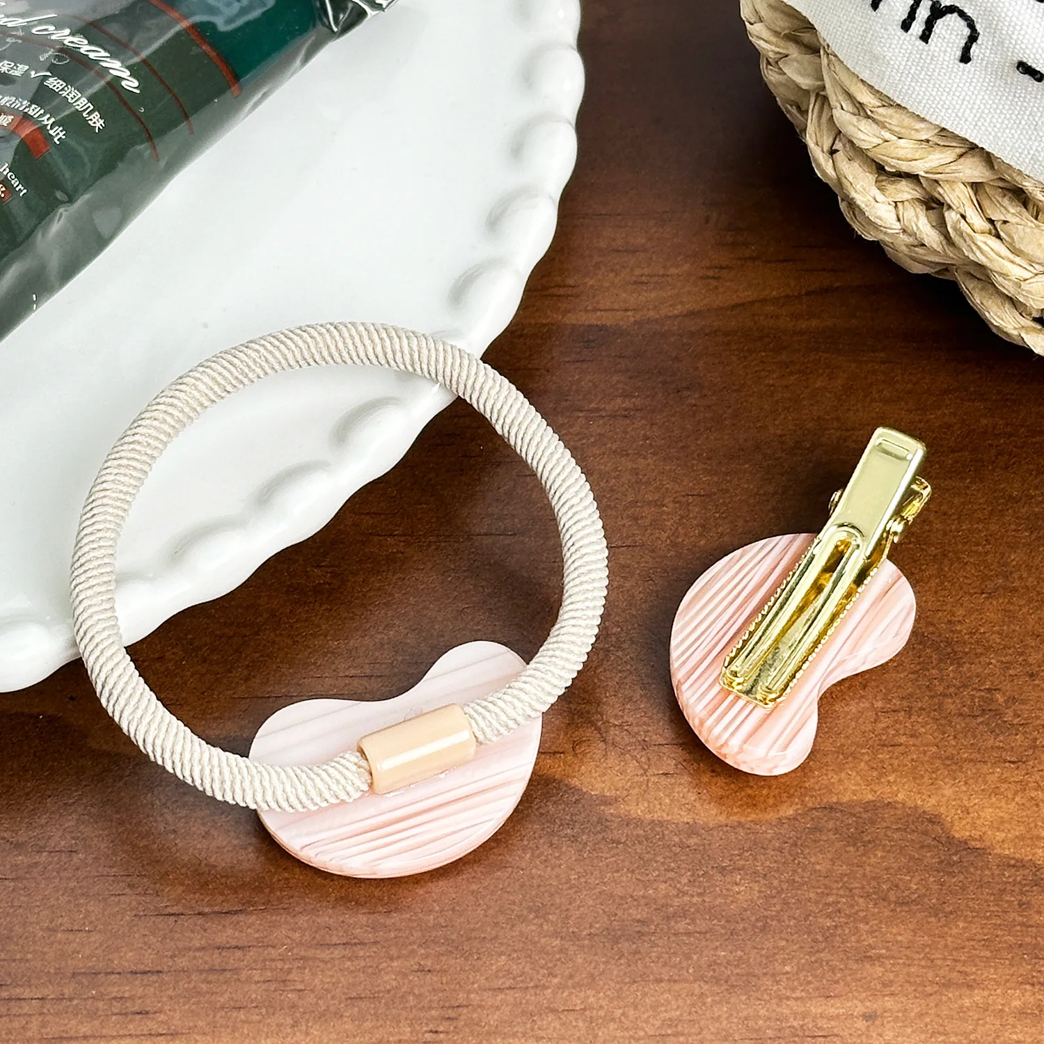 Acetate Duckbill Clip Golden Bear Diamond Hair Ties Rubber Band No Damage