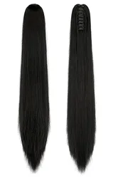 Парик из синтетического волокна с зажимами, шелковистые прямые кости, прямой хвост, расширенный конский хвост, реалистичный парик с зажимом