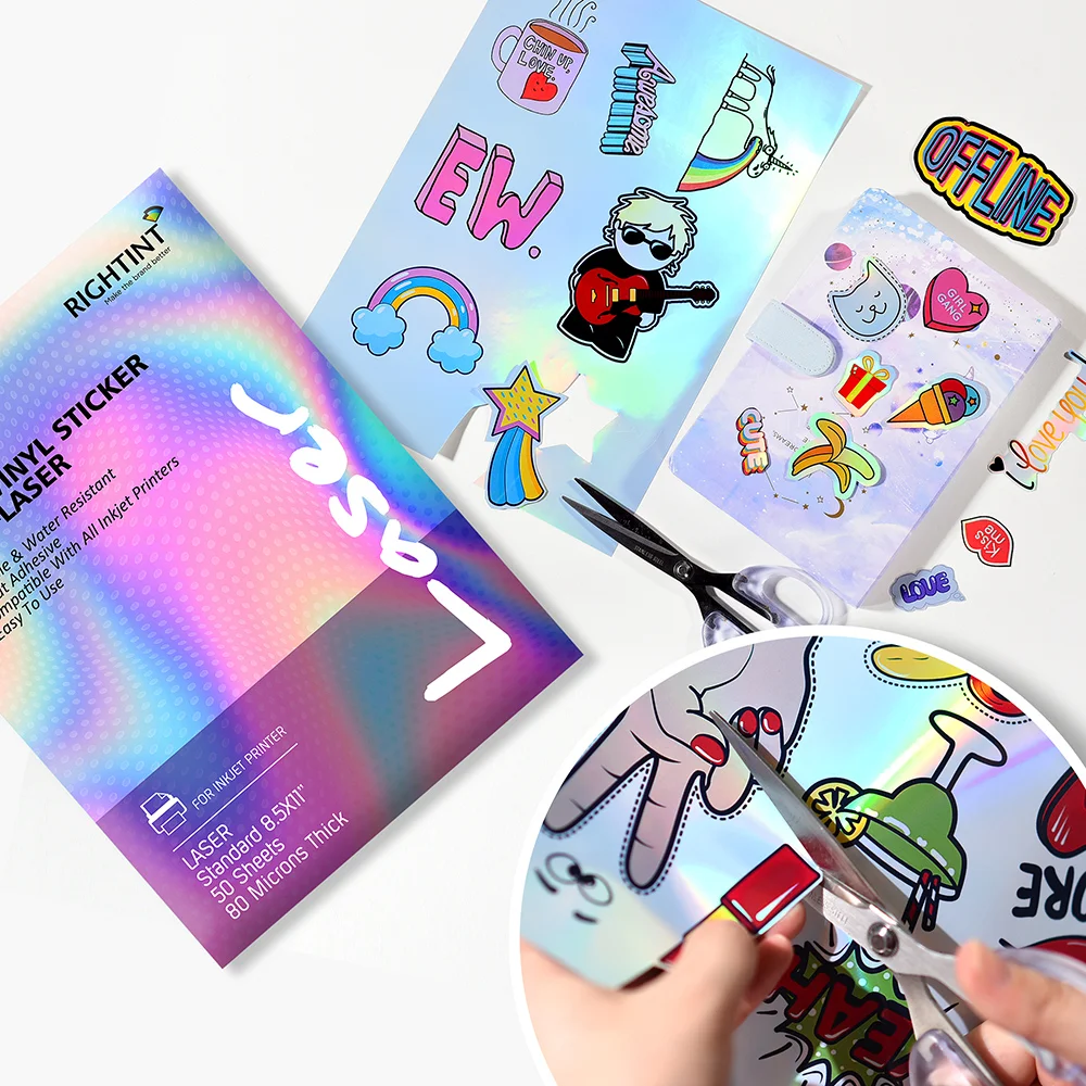 holographic vinyl sticker paper a4 8.5x11 self adhesive paper