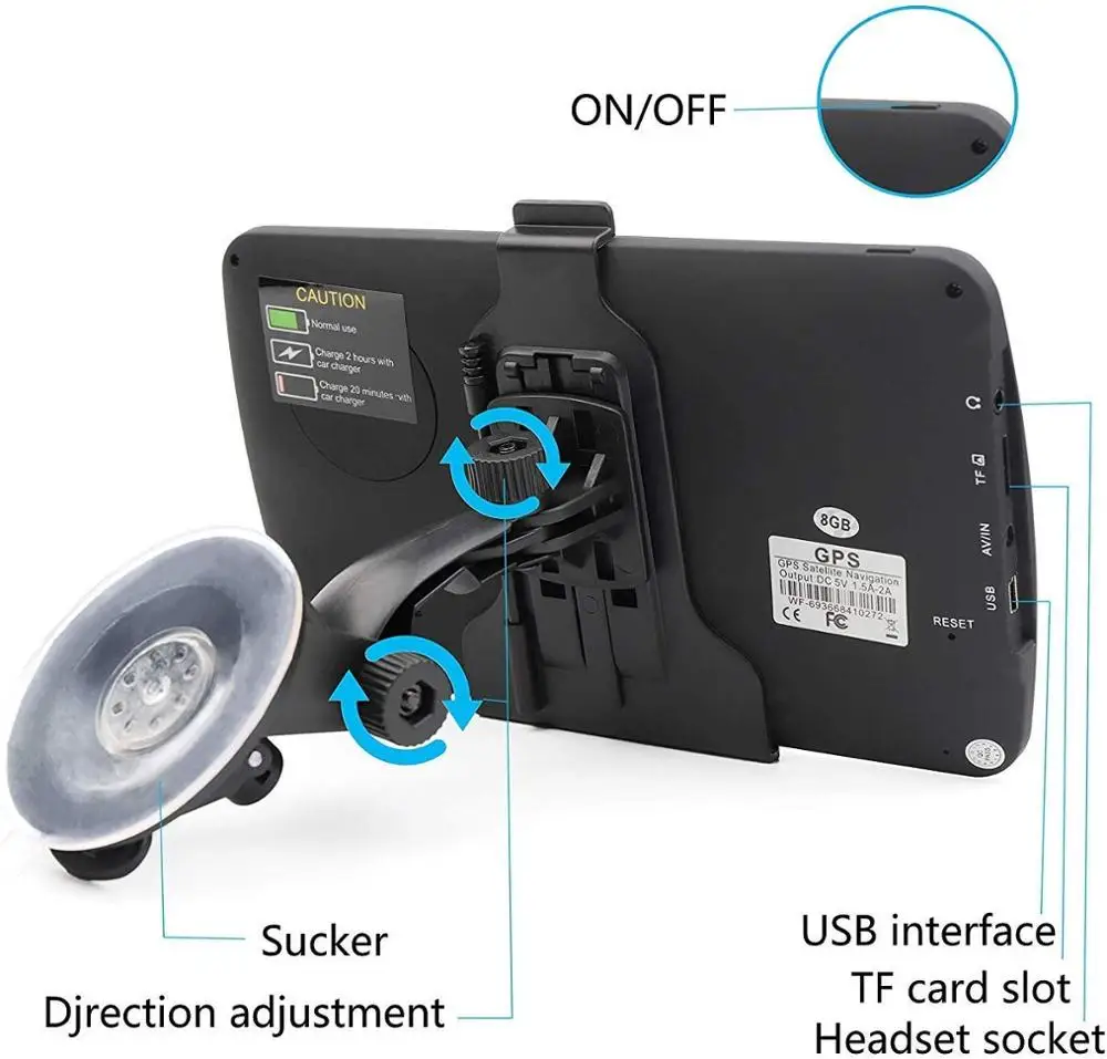 7 Inch Portable GPS Navigation System For Car Locator Navigation Free Map 30 Languages 2D 3D View Map Display