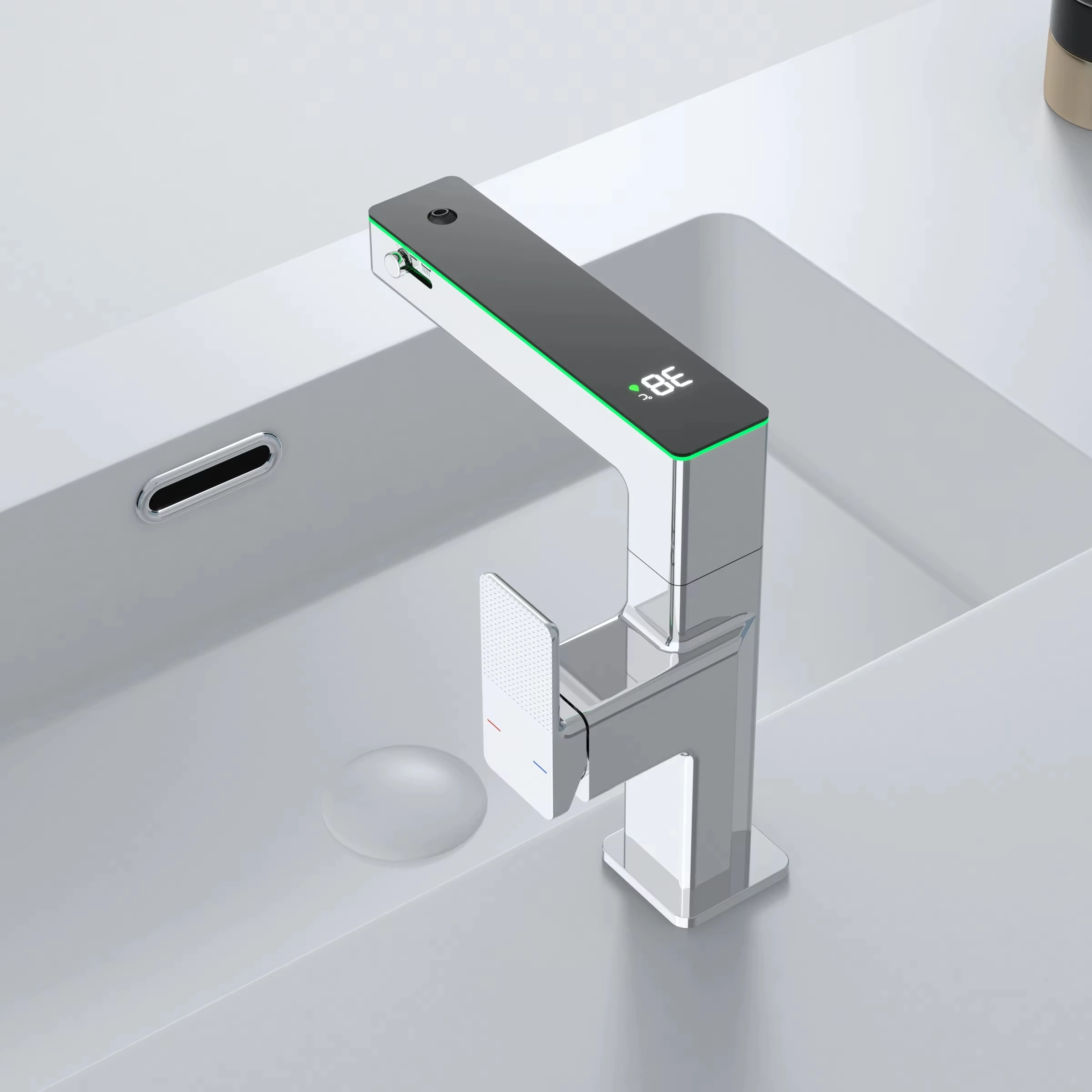 LED Intelligent Digital Temperature Display Hydroelectric Power Smart Surround Atmosphere Brass Chrome Bathroom Basin Faucet