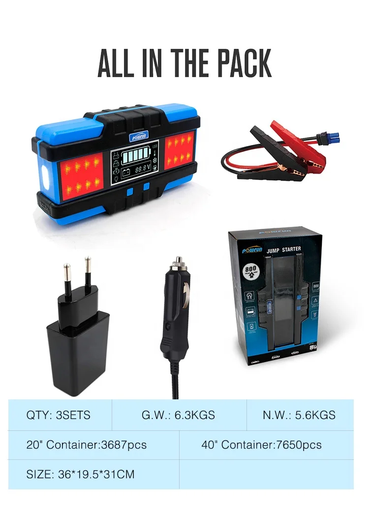 
GS Multi-function Heavy Duty Portable Battery Starter Mobile Power Compact 20000mAh Power Bank Jump Starter with USB Charger 