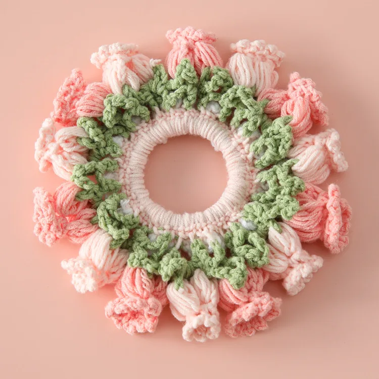 New designer sweet hand-made braided scrunchie beautiful knitted flower hair scrunchie