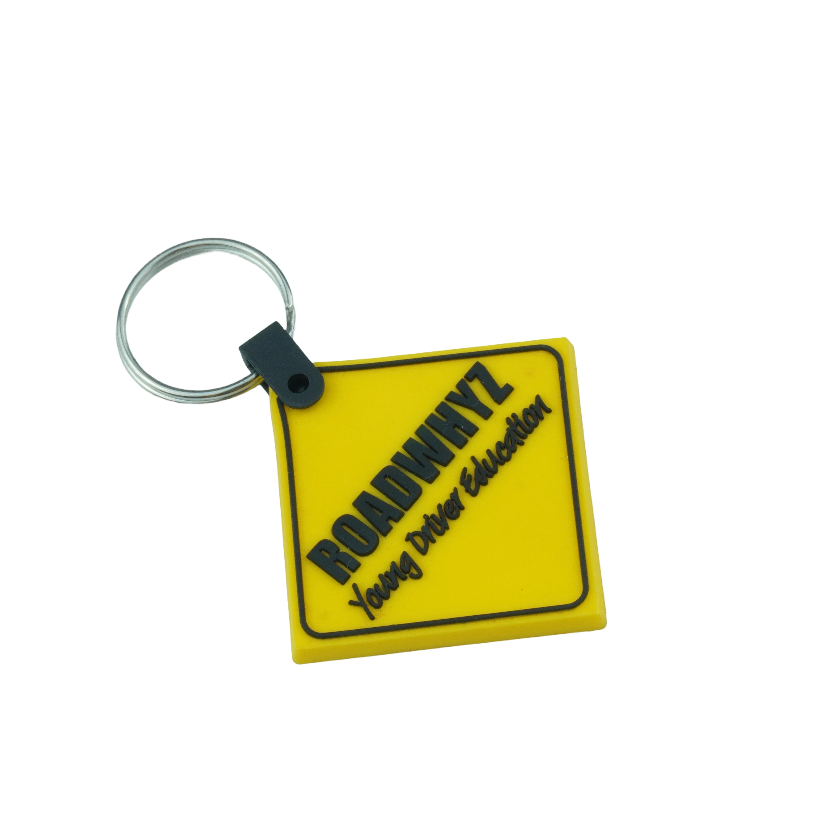 Promotional 3D Yellow Embossed Logo Rubber Keyring High Quality PVC Rubber Keychain For Promotional Gifts