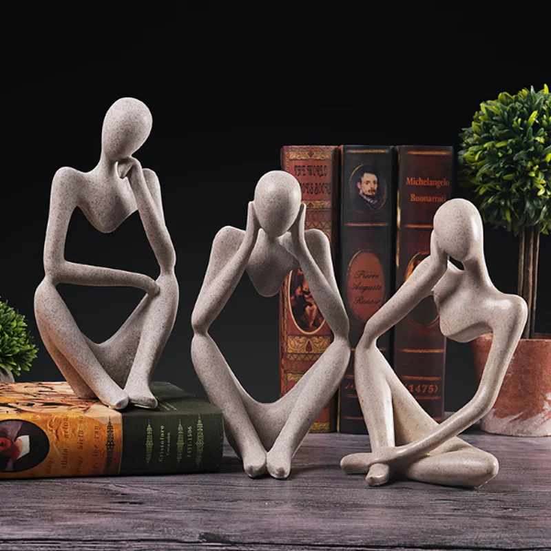 Resin Statue Creative Abstract Thinker People Thinking Sculpture Miniature Figurine Craft Office Home Decoration