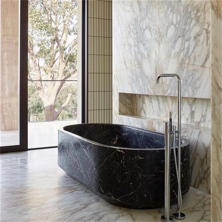 Newstar Big Bath Tub Bathroom Freestanding Black Marble Bathtub Travertine Bathtub Bathing Tub for Adults